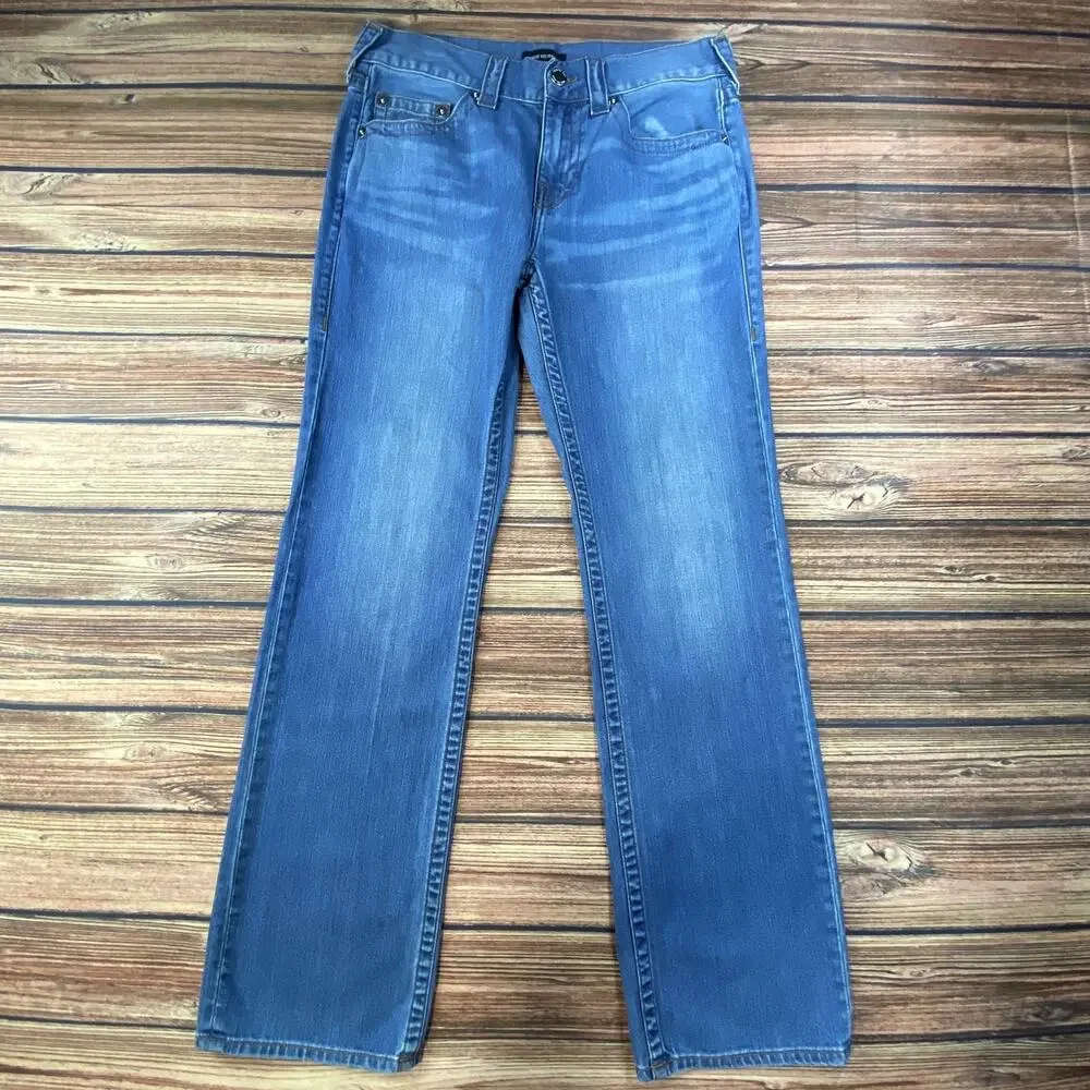 True Religion Ricky Blue Denim Men’s Jeans 33 Orange Stitching Straight Leg